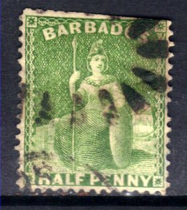 Barbados 1875 - 81 QV 1/2d Bright Green used SG 67 ( J429 )