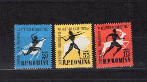 ROMANIA 1957 ATHLETIC MEET IN BUCHAREST SCOTT 1180-1182 PERFECT MNH