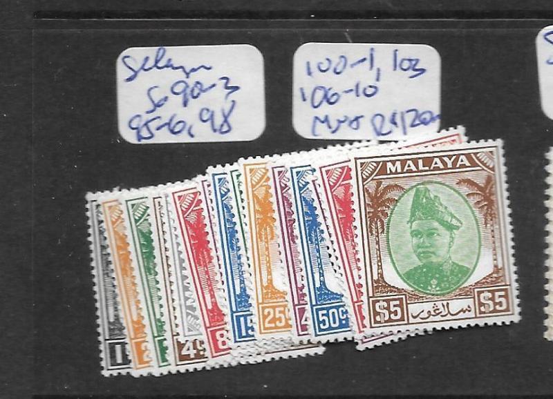 MALAYA SELANGOR (P2303B) SULTAN SG 90-3, 95-6, 98,100-1, 103, 106-10  MNH