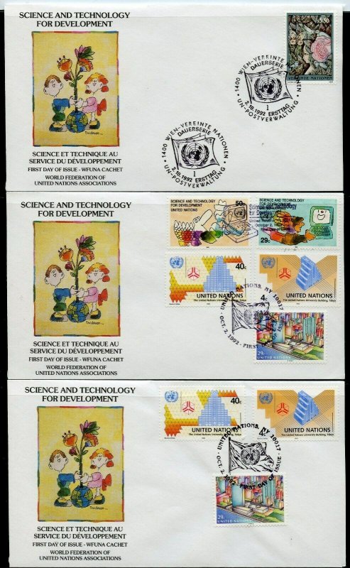 UN 1992 SCIENCE & TECHNOLOGY   WFUNA CACHET BYSAUL MANDEL ON 19 FIRST DAY COVERS 