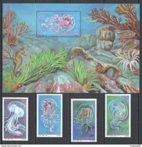 1995 Somalia Jellyfish Fish Marine Life #571-4+Bl37 Michel 15,5 Euro ** Nw1499