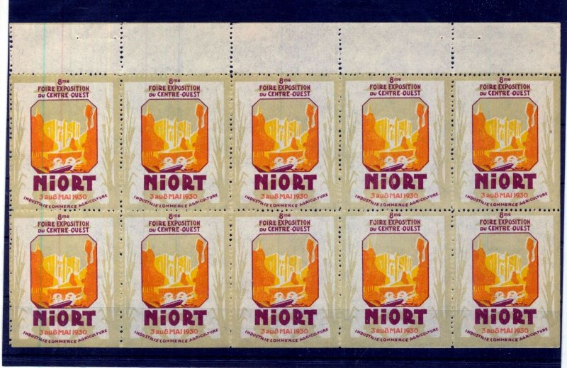 France 1930 Exposition Niort Poster Labels MNH x 10 (NT 3036s