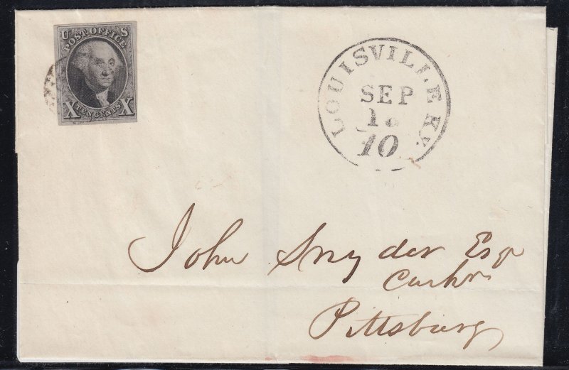 U.S.  2 1847 Used on Folded Letter Sheet, Louisville KY, NICE (30823)