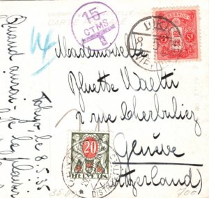 JAPAN Buddha Postcard SWITZERLAND 20c *Postage Due* 1935 TAXE 15ctms MA775