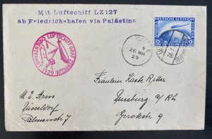 1929 Germany Graf Zeppelin LZ127 Orient Flight Cover to Palestine Drop Mail