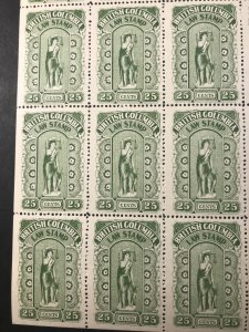 BRITISH COLUMBIA  # BCL23d-MNH-FULL PANE 25-LAW STAMP--MAJOR PLATE FLAW-1912-16