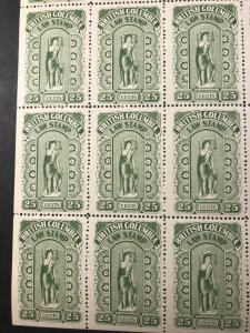 BRITISH COLUMBIA  # L23-MNH-FULL PANE OF 25-LAW STAMP--MAJOR PLATE FLAW-1912-16