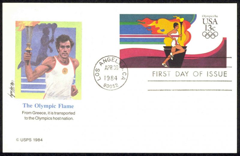 USA UX102 Fleetwood FDC Post Card (a) Los Angeles,CA 1984 4.30 13c Olympic Torch