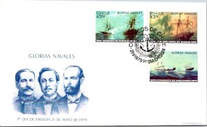 SCHALLSTAMPS CHILE 1979 CACHET FDC COVER COMM WAR NAVAL GLORIES SPECIAL CANC