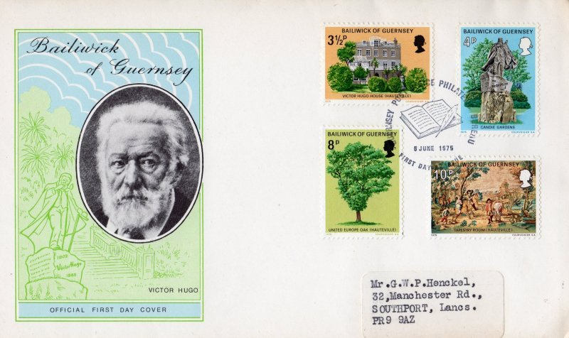 Guernsey 1975 Sc#123/126 VICTOR HUGO EXILE IN GUERNSEY SET (4) FDC