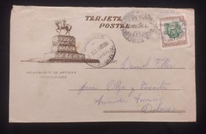 D)1956, URUGUAY, POSTCARD WITH STAMP LOCAL MOTIFS, GATE OF THE CITADEL OF