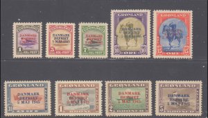 Greenland #19-27, Complete Set(9), 1945, Never Hinged