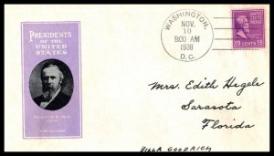 1938 Presidential Series Prexy Sc 824-1b Hayes with Harry Ioor cachet (CR