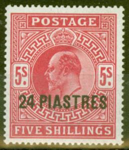 British Levant 1905 24pi on 5s Brt Carmine SG12 Fine & Fresh Lightly Mtd Mint