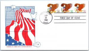 US FIRST DAY COVER USA EAGLE 29c STRIP OF (3) ON AMERICAN FDCS CACHET 1992