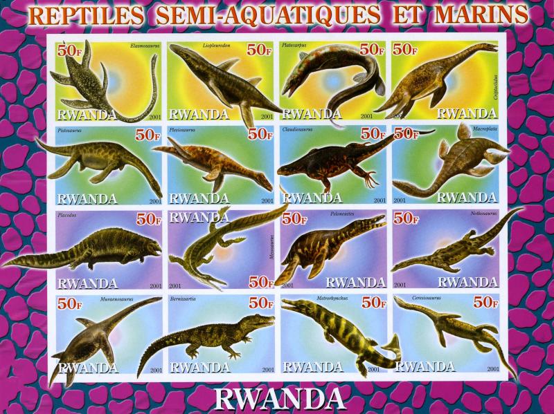 Rwanda 2001 Prehistoric Reptiles Dinosaurs Sheet Imperforated mnh.vf