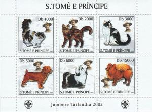 SAO TOME E PRINCIPE 2003 SHEET JAMBOREE BADEN POWELL SCOUTS DOGS CATS st3219