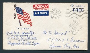 1943 WWII Patriotic - Free Frank - Sheppard Field, Texas (DPO 1941-1946) Letter