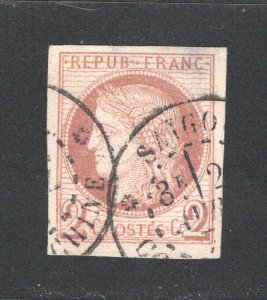 French Colonies #17   VF,  Used, Thin, 2c red brown,  CV $750.00  ....   2120006