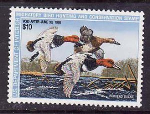 USA-Sc#RW54-unused NH $10.00 Migratory Bird hunting Stamp-Ducks-1988-