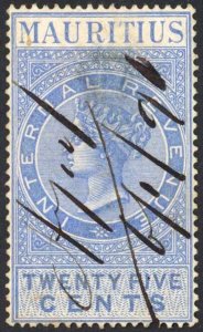 Mauritius Internal Revenue BF30 25c Blue and Blue (THIN)