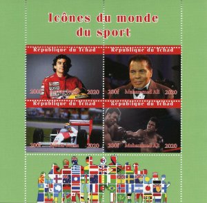 Chad Sports Stamps 2020 CTO Muhammad Ali Boxing Ayrton Senna F1 4v M/S II 