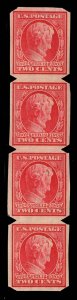 MOMEN: US STAMPS #368 STRIP OF 4 PRIVATE PERFS MINT OG NH PF CERT LOT #89175