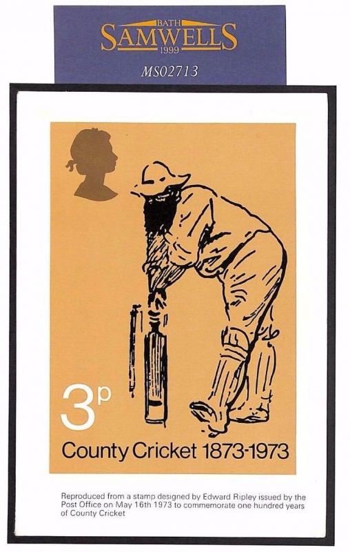 MS2713 1973 GB CRICKET PHQ.1 *Signed* MAXI-CARD Used Postal Museum Cancel SPORT