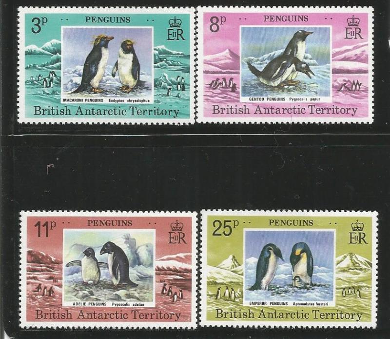 BRITISH ANTARCTIC TERRITORY 72-75, MNH, C/SET OF 4 STAMPS, PENGUINS