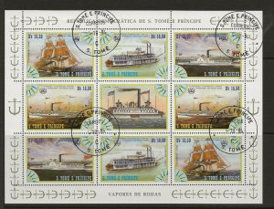 Thematic Stamps  ships. St Thomas & Prince  1984  Ships I sheet of 9 used