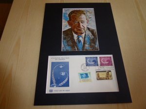 Dag Hammarskjold UN Art Postcard and FDC mount matte size A4