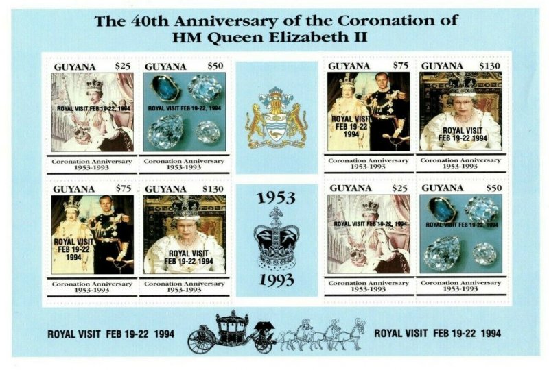 Guyana 1994 - Queen Elizabeth - Overprint - Sheet of 8 Stamps - Scott#2793 - MNH