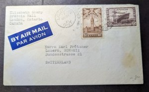 1946 Canada Airmail Cover London Ontario to Lucerne Switzerland Elizabeth Sharp