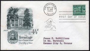 SC#1037 4 1/2¢ The Hermitage FDC: Artmaster (1959) Addressed