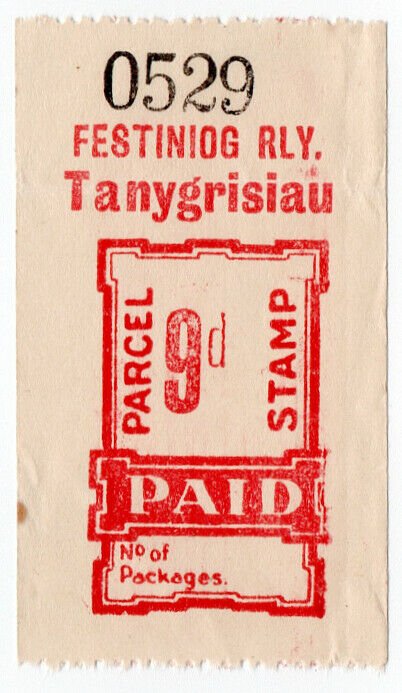 (I.B) Festiniog Railway : Parcel Stamp 9d (Tanygrisiau)