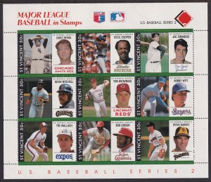 St Vincent 1989 Sc 1267-75 Major League Baseball Outstanding Players MS Stamp**