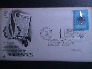 ​UNITED NATIONS-1968 INTERNATIONAL HUMAN RIGHTS YEAR-1ST DAY COVER-USED: VF