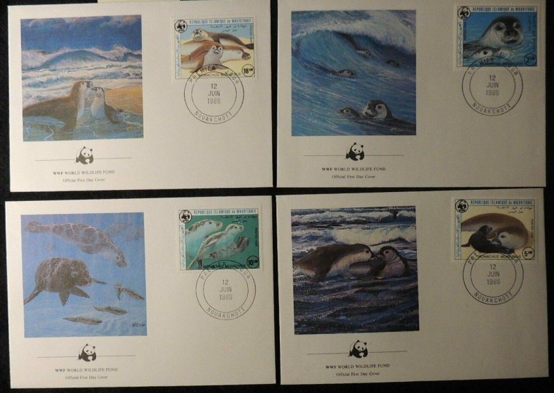 mauritania 1986 WWF mediterranean monk seal 4 values FDC superb used