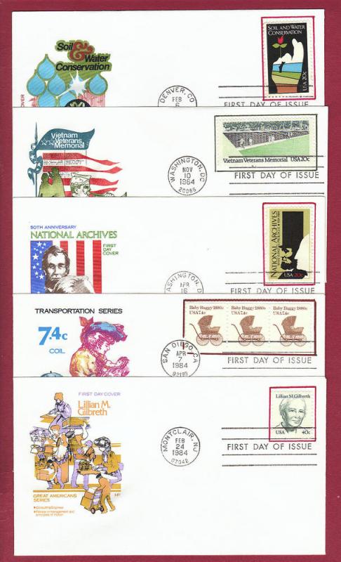 1984-1985 LOT OF 10 VARIOUS FIRST DAY COVERS, Farnam