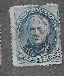 US # 185 5c Zachary Taylor, blue, (U) CV $16.00