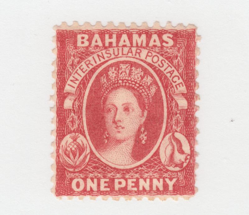 Bahamas Sc 11 MLH. 1863 1p lake Queen Victoria, perf 12½, F-VF appearing