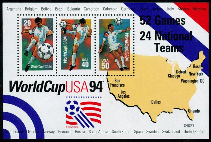 Sc 2837   World Cup Soccer '94 Souvenir Sheet of 3, MNH