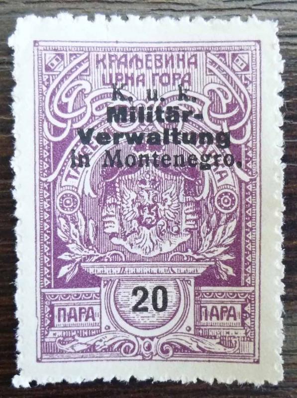 WWI AUSTRIA - MONTENEGRO - OVERPRINTED REVENUE STAMP R! J27