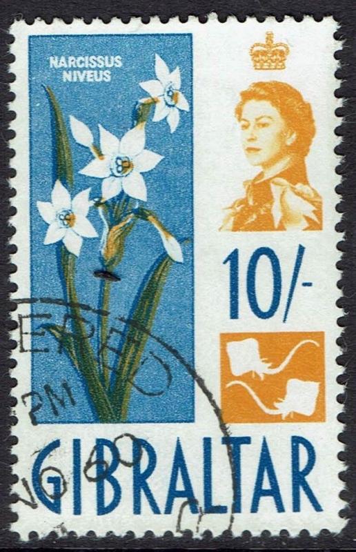 GIBRALTAR 1960 QEII FLOWERS 10/- USED 