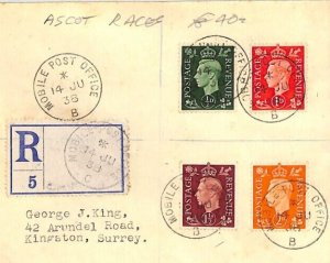 GB KGVI Cover *ASCOT HORSE RACES* 1938 Berks MOBILE POST OFFICE Registered XE1