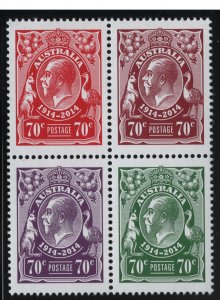 Australia 2014 MNH Sc 4124d 70c KGV Heads Stamps Centenary Block