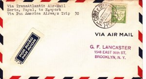 HORTA  TransAtlantic Air Mail Horta - Faial TO New York USA via Pan America Trip