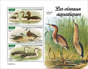 Chad - 2023 Water Birds, Grebe, Red-throated Loon - 3 Stamp Sheet - TCH230114a