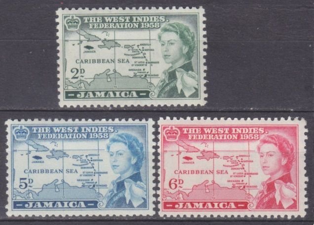 1958 Jamaica 177-179 MLH Queen Elizabeth II - British Caribbean Federation