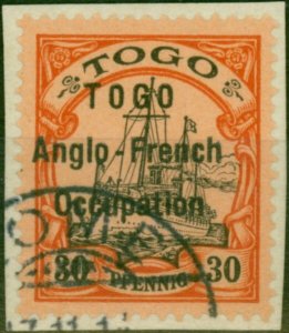 Togo 1914 30pf Black & Orange-Buff SG46Var 'Wide Togo' Position 30 V.F.U Sign...